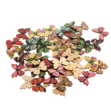 Hot Selling 50Pcs Wooden Scrapbooking Buttons Butterfly 2 Holes Fit Sewing Sewing Colorful Buttons For Craft DIY Mixed 28x20mm 2024 - buy cheap