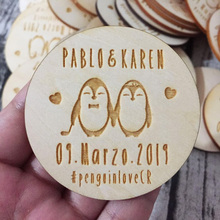 Pinguim personalizado imã para save the date, cartões de símbolo de madeira para casamentos, aniversários de bebê, chá de noiva e presentes 2024 - compre barato