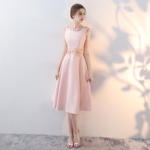 Mingli Tengda Sukienki Damskie Na Wesele Bridesmaid Dresses Pink Satin Dress Appliques Lace Wedding Party Dress Tea-Length Dress 2024 - buy cheap