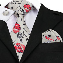 SN-225 Ivorie Red black Floral Tie Hanky Cufflinks Sets Men's 100% Silk Ties for men Formal Wedding Party Groom 2024 - buy cheap