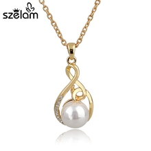 Austrian Crystal Simulated Pearl Necklace Women Fashion Gold Chain Pendant Necklaces Collier SNE140383 2024 - buy cheap