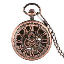 Red Copper Hollow Gearwheel Cover Hand Winding Mechaincal Pocket Watch With 30cm Chain Skeleton Dial Men Watches Clock Gifts 2024 - buy cheap