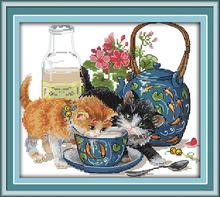 Kit de punto de cruz de gato curioso, lienzo estampado con cuentas, bordado artesanal, costura hecha a mano, daida 14ct 11ct, DA032 2024 - compra barato