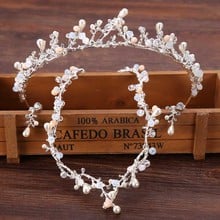 Tiara romântica com folhas de pérola e cristal, cor multi-colorida, para noivas, coroa, casamento, diadema, acessório para cabelo, conjunto de joias bh 2024 - compre barato