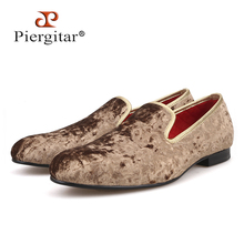 Piergitar 2018 New special - handcrafted brown flower print men velvet shoes party and wedding men's loafers fashion men's flats 2024 - buy cheap
