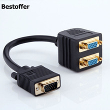 VGA 1 Male to Dual 2 VGA Female Converter Adapter Splitter Y Cable Gold Plated 2024 - buy cheap