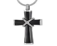 JJ001 Black Cross Stainless Steel Memorial Urn Necklace With Crystal Knot - Keepsake Cremation Jewelry Pendant For Men Women 2024 - buy cheap