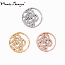 Vinnie design joias 33mm cristal rosa flor moeda para pingente moeda suporte 5 cabeças 2024 - compre barato