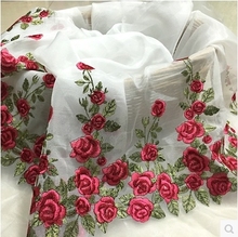 New stereo organza lace rosy cloth embroidery skirt Unilateral bitter fleabane bitter fleabane skirt  embroidered fabrics 1meter 2024 - buy cheap