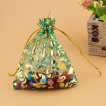Bolsa de Organza con estampado de rosa y oro, embalaje de joyería de boda, bonita bolsa de regalo, Color verde, 7x9cm, 100 unids/lote 2024 - compra barato