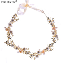 New Vintage Gold Flower Crystal Pearl Headband Wedding Headpieces Hair Jewelry Handmade Women tiara Bride Hair Accessories FD564 2024 - buy cheap