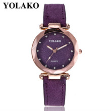 Фиолетовые женские часы Geneva, роскошные Брендовые женские часы YOLAKO, женские повседневные кварцевые часы с кожаным ремешком, часы звездного неба, аналоговые наручные часы Wat 2024 - купить недорого