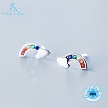 Pendientes de plata de ley 925 para mujer, y nubes arcoíris, Zirconia colorida, pendientes con joyería de tachuelas, regalos, joyería para niñas 2024 - compra barato