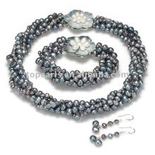 Topearl Jewelry Black Freshwater Pearl Jewelry Set Necklace, Bracelet, Earrings FN247 2024 - buy cheap