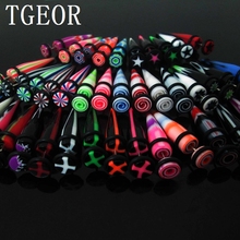 Hot wholesale 20pcs 8mm mixed logos piercing jewelry straight patterns prints acrylic fake taper cheaters earring free shipping 2024 - buy cheap