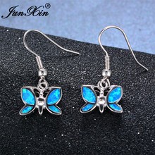 JUNXIN Female Butterfly Drop Earrings Blue Opal Earrings Silver Color Earrings For Women Fashion Jewelry 2024 - buy cheap