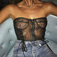 Wixra Sexy Transparent Lace Top Women Backless Strapless Lace up 2019 Hot For Ladies Club Zippers Tops Summer 2024 - buy cheap