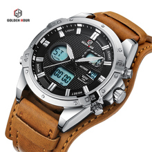 GOLDENHOUR Top Brand Mens Watches Fashion Casual Quartz Wristwatch Male Waterproof Military Leather Business Relogio Masculino 2024 - buy cheap