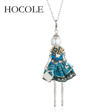 HOCOLE New arrive handmade doll pendant & necklace charm female maxi blue red dress doll necklace long chain choker necklace 2024 - buy cheap