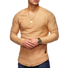 Camisa masculina com manga raglan com gola redonda, camisa slim de cor sólida com mangas compridas listrada e dobrável, novo, 2018 2024 - compre barato