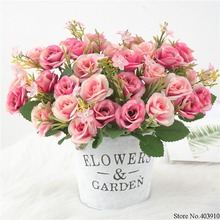 10 cabeças/buquê de flores artificiais pequeno broto seda rosa simulação flores folhas verdes casa vaso decoração do jardim para o casamento 2024 - compre barato