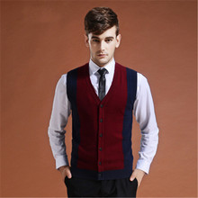 Camisola cardigan botões para baixo casaco de malha colete para homem sem mangas lã moda elegante retalhos vermelho cinza 2018 inverno camisola 2024 - compre barato