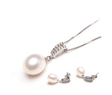 Conjunto de joyas de perlas cultivadas en agua dulce, collar, pendientes, joyería, moda bonita 2024 - compra barato