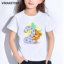Футболка для девочек и мальчиков, Детская футболка на день рождения с изображением медведя, номером 1-9, с мультяшным принтом, Забавная детская одежда на день рождения, HKP5237 2024 - купить недорого