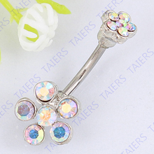 Belly bar beautiful Crystal Flower navel ring Lady body piercing jewelry Retail 14G 316L surgical steel bar Nickel-free 2024 - buy cheap