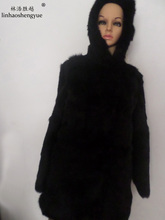 Linhaoshengyue Long 75cm Real Rabbit Fur Coat with Hood 2024 - buy cheap