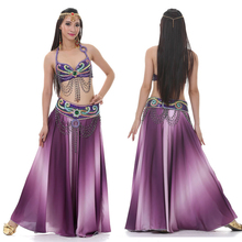 Ropa de baile profesional para mujer, traje de 2 a 3 uds, sujetador, cinturón, falda larga, traje de danza del vientre con cuentas orientales 2024 - compra barato