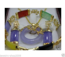 Wholesale Jewelry muticolors Natural Stone pendant necklace earring bracelet set+ chain 2024 - buy cheap