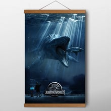 Decorative paintings  with Solid Wood Scrolls Jurassic World Movie  Posters and Prints Canvas Wall Art for Home Decor 2024 - buy cheap