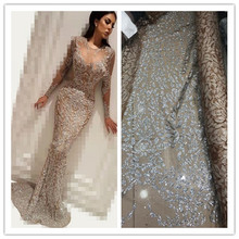 Hot selling glued glitter sequins lace fabric yaking-5.2205 African French net tulle Lace Fabric for party 2024 - buy cheap