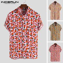 INCERUN 2020 Fashion Shirt Men Fruit Printing Lapel Neck Loose Chic Casual Short Sleeve Hawaiian Beach Shirts Breathable Camisa 2024 - buy cheap