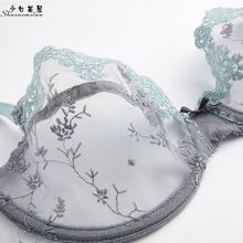 shaonvmeiwu sexy lace ultra-thin hollow transparent half-cup underwear with  steel ring bra ladies unlined ABCD cup 1/2