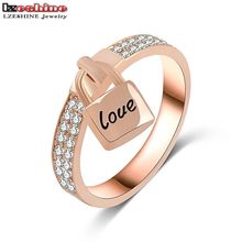 LZESHINE Wedding Bands Finger Ring Rose Gold Color Inlay Cubic Zirconia Lock Ring with Love Letter Ring /Anillos CRI0145-A 2024 - buy cheap