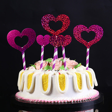 6 шт./компл. DIY многоцветные сердца звезда бумага блёстки свадьба торт кекс топперы выбирает День Святого Валентина День Рождения Декор 2024 - купить недорого