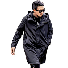 Tamanho grande 5xl 6xl longo trench coat outono jaqueta masculina casual preto com capuz parque blusão colégio bombardeiro jaqueta 2024 - compre barato
