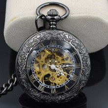 Relógio masculino de esqueleto steampunk, relógio de bolso mecânico transparente com pingente vintage retrô com corrente de relógio de luxo para homens 2024 - compre barato