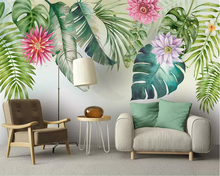 Papel de parede personalizado minimalista nórdico, pequeno, fresco, verde, folhas, estilo aquarela, foto, sala de estar, mural de fundo 2024 - compre barato