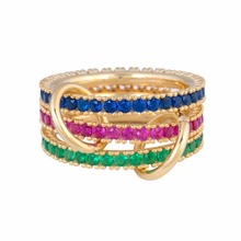 wholesale Gold filled red blue green cz eternity stacking band finger ring sets for women european fashion gorgeous fine jewelry 2024 - buy cheap