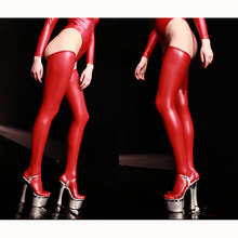 Medias de talla grande hasta el muslo para mujer, Medias sexys brillantes, Negras, de látex, de cuero, por encima de la rodilla, Color Rojo 2024 - compra barato