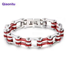 Pulseira vermelha de cristal para motocicleta, pulseira para bicicleta masculina e feminina, joia de aço inoxidável na cor prata com strass rosa, pulseira para motociclista 2024 - compre barato