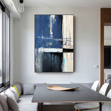 Pintura abstracta en lienzo para sala de estar, carteles e impresiones azules simples, cuadro de pared para salón 2024 - compra barato
