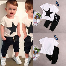 Детская Повседневная футболка со звездами для маленьких мальчиков Топы + штаны-шаровары комплекты из 2 предметов крутой летний комплект одежды для маленьких мальчиков, От 2 до 7 лет одежда 2024 - купить недорого
