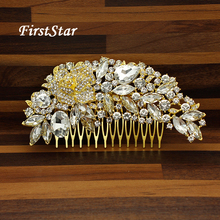 Gold Luxury Brand Flower Bouquet Austrian Crystal Headdress Rhinestone Wedding Hair Comb For Bridesmaid Women Jewelry Headpiece 2024 - buy cheap