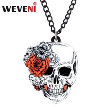 WEVENI Original Acrylic Halloween Flower Skull Necklace Pendant Chain Choker Trendy Punk Jewelry For Women Girls Bijoux Bijoux 2024 - buy cheap