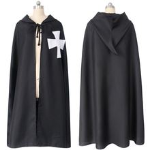 Hot Sale Halloween Medieval Costume Clothing Black Knights Costume Hospitaller Tunic Cloak Cape Men Gothic White Cross Robe 2024 - buy cheap