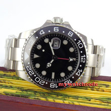 43 мм bliger стерильный черный циферблат красный GMT светящееся окошко даты стальной корпус сапфировое стекло автоматические мужские часы P350 2024 - купить недорого